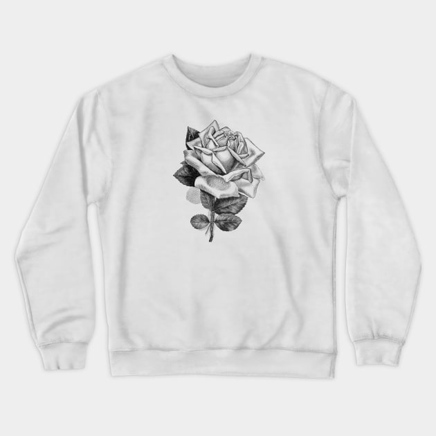 Rose Flower Black and White Illustration Crewneck Sweatshirt by Biophilia